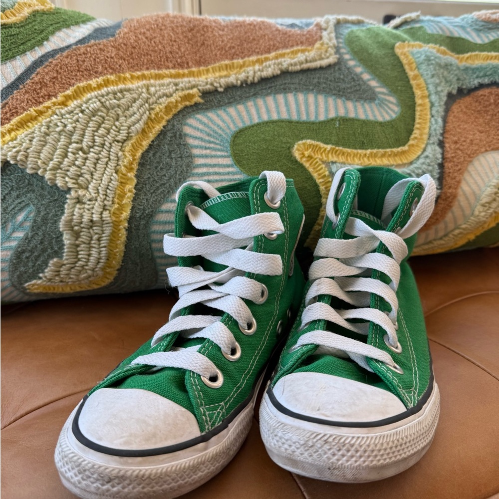 Kids Green High-Top Converse Canvas Sneakers with White Laces
